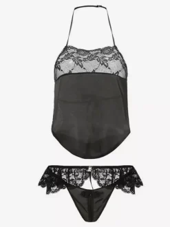 Ensembles de pyjama rouges soyeux dos nu à lacets lingerie d'intérieur