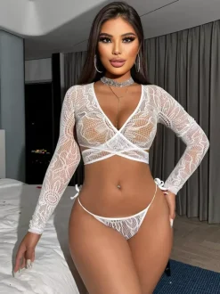 Ensembles de pyjamas noirs ajourés lingerie décontractée pour tous les jours