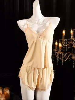 Ensembles de pyjama vert clair en dentelle d'intérieur dos nu en polyester