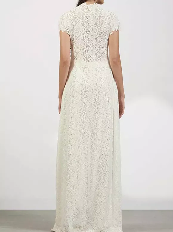 Ensembles deux pièces : pantalon robe maxi blanc tenue de villégiature col rond manches illusion manches courtes