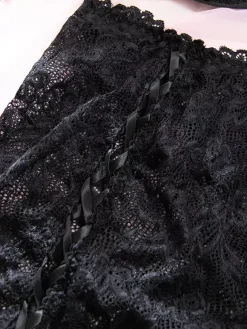 Ensemble soutien-gorge et culotte 3 pièces noir à lacets et imprimé floral transparent