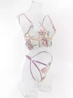 Ensemble Soutien-Gorge Et Culotte Sexy Lavande Brodé En 2 Pièces