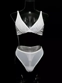 Ensemble soutien-gorge et culotte 2 pièces en lingerie noire transparente à bretelles réglables
