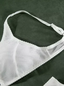Ensemble soutien-gorge et culotte 2 pièces en lingerie noire transparente à bretelles réglables