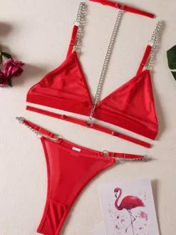 Ensemble soutien-gorge et culotte pour femme lingerie avec chaînes noires sous-vêtements sexy et chauds