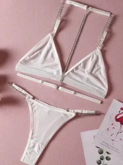 Ensemble soutien-gorge et culotte pour femme lingerie avec chaînes noires sous-vêtements sexy et chauds