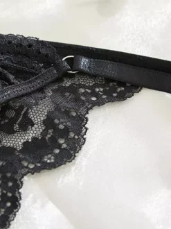 Ensemble soutien-gorge et culotte 2 pièces en dentelle jaune transparente à lacets