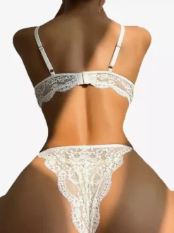 Ensemble soutien-gorge et culotte 2 pièces en dentelle jaune transparente à lacets