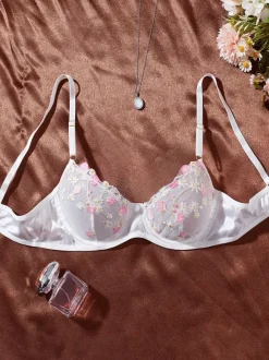 Ensemble soutien-gorge et culotte blancs transparents à imprimé floral (2 pièces)