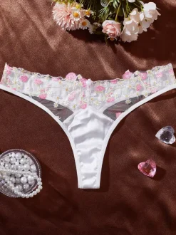 Ensemble soutien-gorge et culotte blancs transparents à imprimé floral (2 pièces)