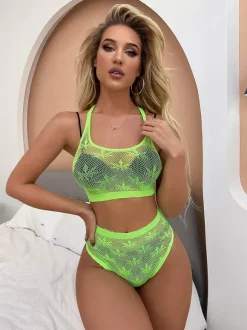 Ensemble soutien-gorge et culotte en résille transparente blanche deux pièces