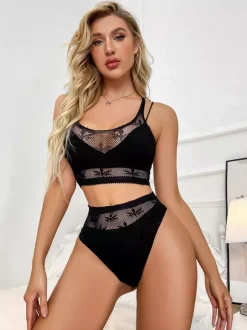 Ensemble soutien-gorge et culotte en résille transparente blanche deux pièces