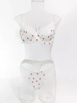 Ensembles 2 pièces de lingerie de mariée en dentelle à motif de fruits : soutien-gorge et culotte blancs