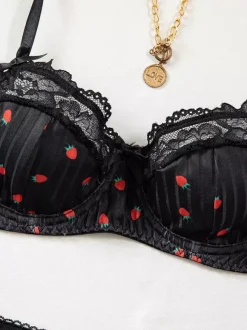 Ensembles 2 pièces de lingerie de mariée en dentelle à motif de fruits : soutien-gorge et culotte blancs