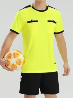 Ensemble Sport Arbitre Homme Manches Courtes Football Polyester Confortable Poches