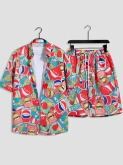 Ensembles pour hommes Vacances Décontracté Ensemble de tenue orange chic à manches courtes