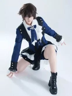 Ensembles robe et pantalon Ouji Lolita bleu marine foncé manches longues n艙uds classiques manteau et pantalon
