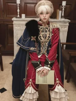Ensembles robe Lolita Ouji cape rouge Knight Legion haut à manches longues et volants classiques pantalon et cape