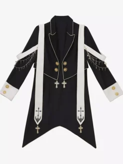 Ensembles robe Ouji Lolita gothique noire classique à volants chemise à manches longues croisées manteau et pantalon