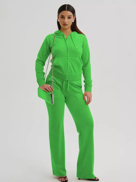 Ensemble survêtement en velours avec sweat à capuche zippé et pantalon pour femme 2026