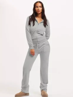 Ensemble survêtement en velours avec sweat à capuche zippé et pantalon pour femme 2026