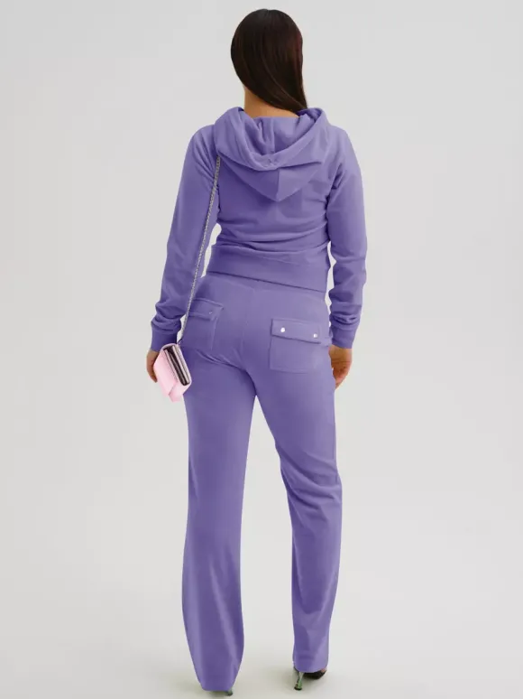 Ensemble survêtement en velours avec sweat à capuche zippé et pantalon pour femme 2026