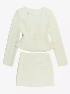 Ensemble tailleur jupe élégant pour femme - Blazer péplum et mini-jupe 2 pièces - Style classique chic - Collection printemps 2026