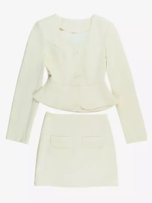 Ensemble tailleur jupe élégant pour femme - Blazer péplum et mini-jupe 2 pièces - Style classique chic - Collection printemps 2026