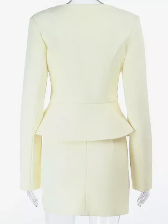 Ensemble tailleur jupe élégant pour femme - Blazer péplum et mini-jupe 2 pièces - Style classique chic - Collection printemps 2026