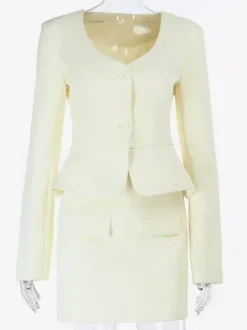 Ensemble tailleur jupe élégant pour femme - Blazer péplum et mini-jupe 2 pièces - Style classique chic - Collection printemps 2026