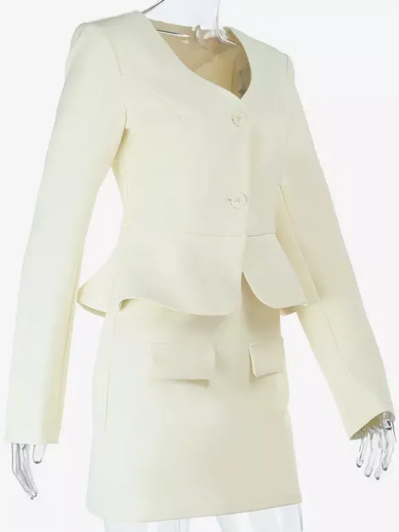 Ensemble tailleur jupe élégant pour femme - Blazer péplum et mini-jupe 2 pièces - Style classique chic - Collection printemps 2026