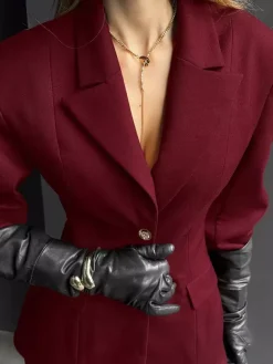Ensemble tailleur-pantalon élégant pour femme - Pantalon large rouge bordeaux à revers cranté et boutons dorés - Idéal pour les soirées d'affaires du printemps 2026