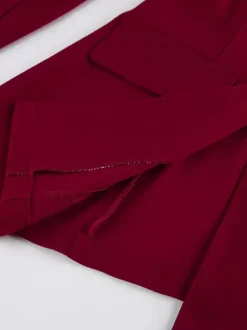 Ensemble tailleur-pantalon élégant pour femme - Pantalon large rouge bordeaux à revers cranté et boutons dorés - Idéal pour les soirées d'affaires du printemps 2026
