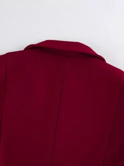 Ensemble tailleur-pantalon élégant pour femme - Pantalon large rouge bordeaux à revers cranté et boutons dorés - Idéal pour les soirées d'affaires du printemps 2026