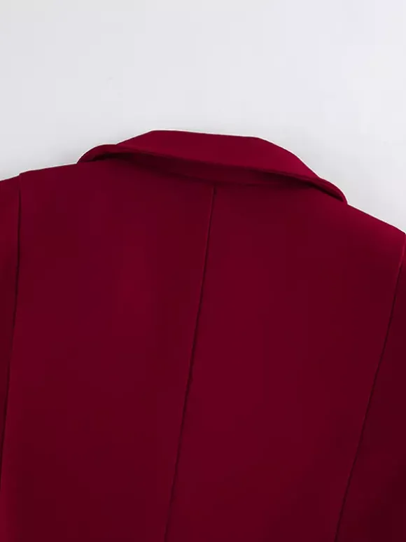 Ensemble tailleur-pantalon élégant pour femme - Pantalon large rouge bordeaux à revers cranté et boutons dorés - Idéal pour les soirées d'affaires du printemps 2026