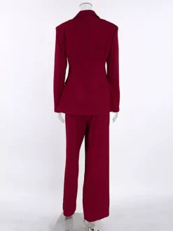 Ensemble tailleur-pantalon élégant pour femme - Pantalon large rouge bordeaux à revers cranté et boutons dorés - Idéal pour les soirées d'affaires du printemps 2026