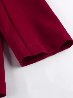 Ensemble tailleur-pantalon élégant pour femme - Pantalon large rouge bordeaux à revers cranté et boutons dorés - Idéal pour les soirées d'affaires du printemps 2026
