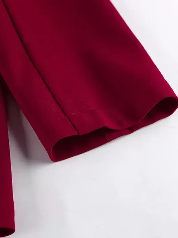Ensemble tailleur-pantalon élégant pour femme - Pantalon large rouge bordeaux à revers cranté et boutons dorés - Idéal pour les soirées d'affaires du printemps 2026