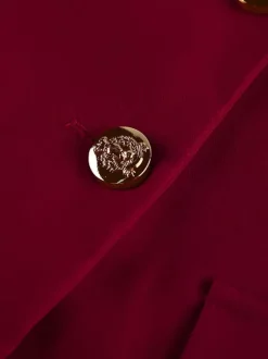Ensemble tailleur-pantalon élégant pour femme - Pantalon large rouge bordeaux à revers cranté et boutons dorés - Idéal pour les soirées d'affaires du printemps 2026