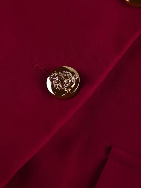 Ensemble tailleur-pantalon élégant pour femme - Pantalon large rouge bordeaux à revers cranté et boutons dorés - Idéal pour les soirées d'affaires du printemps 2026