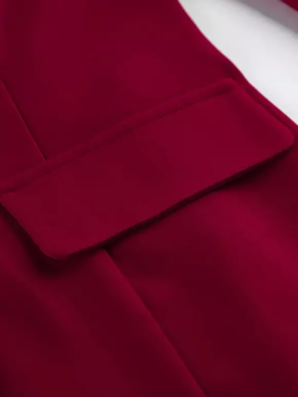 Ensemble tailleur-pantalon élégant pour femme - Pantalon large rouge bordeaux à revers cranté et boutons dorés - Idéal pour les soirées d'affaires du printemps 2026