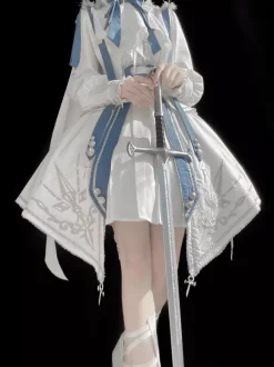 Ensemble uniforme militaire Lolita chemise à manches longues et jupe corset ensemble deux pièces costume Lolita de style prince chevalier blanc et bleu