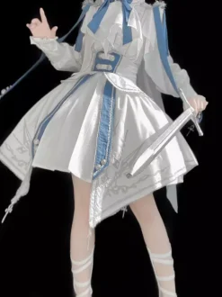 Ensemble uniforme militaire Lolita chemise à manches longues et jupe corset ensemble deux pièces costume Lolita de style prince chevalier blanc et bleu