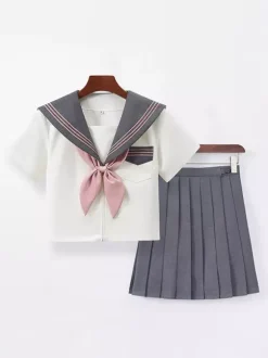Ensemble uniforme scolaire japonais Lolita classique JK : chemise grise à manches courtes et jupe plissée