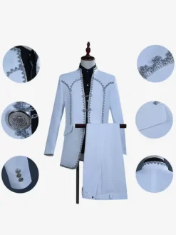 Ensemble vintage blanc à volants en polyester vintage à manches longues costumes rétro pour homme