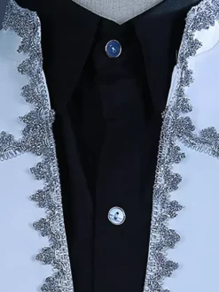 Ensemble vintage blanc à volants en polyester vintage à manches longues costumes rétro pour homme