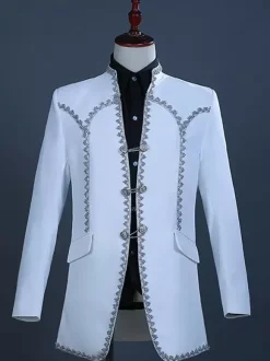 Ensemble vintage blanc à volants en polyester vintage à manches longues costumes rétro pour homme
