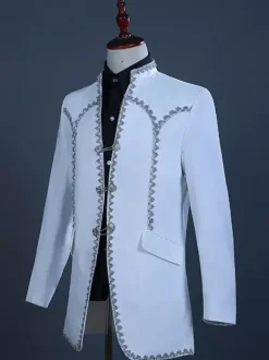 Ensemble vintage blanc à volants en polyester vintage à manches longues costumes rétro pour homme