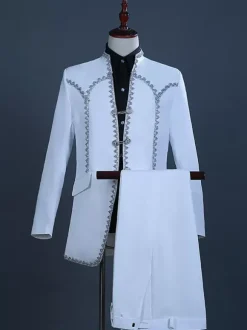 Ensemble vintage blanc à volants en polyester vintage à manches longues costumes rétro pour homme