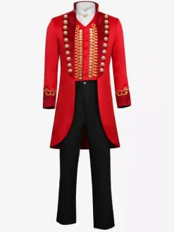 Ensemble Vintage Noir Avec 艗illets Rouge Rétro Manches Longues Costumes Hommes Déguisement
